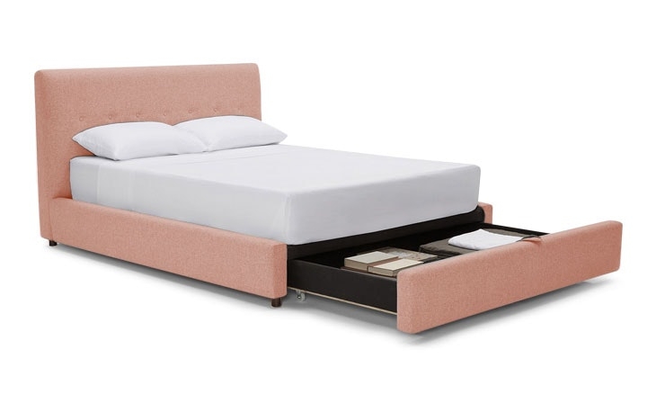 Pink Alvin Mid Century Modern Storage Bed - Royale Blush - Coffee Bean - Queen - Image 1