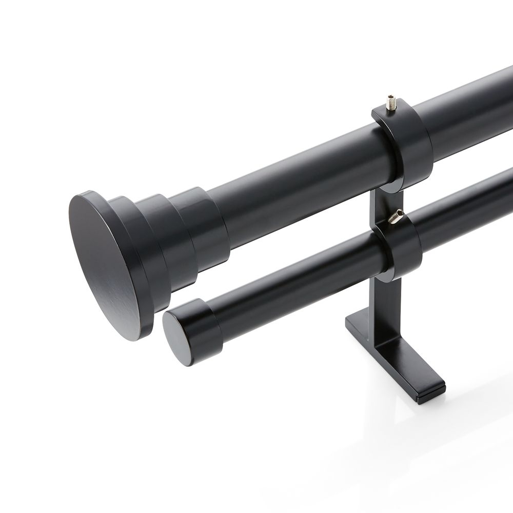 Tiered Matte Black Finial and Double Curtain Rod Set 88"-120" - Image 0