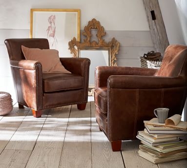 Irving Roll Arm Leather Armchair with Bronze Nailheads, Polyester Wrapped Cushions, Statesville Toffee - Image 5