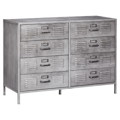 Locker 8-Drawer Wide Dresser, Gray Metal - Image 0