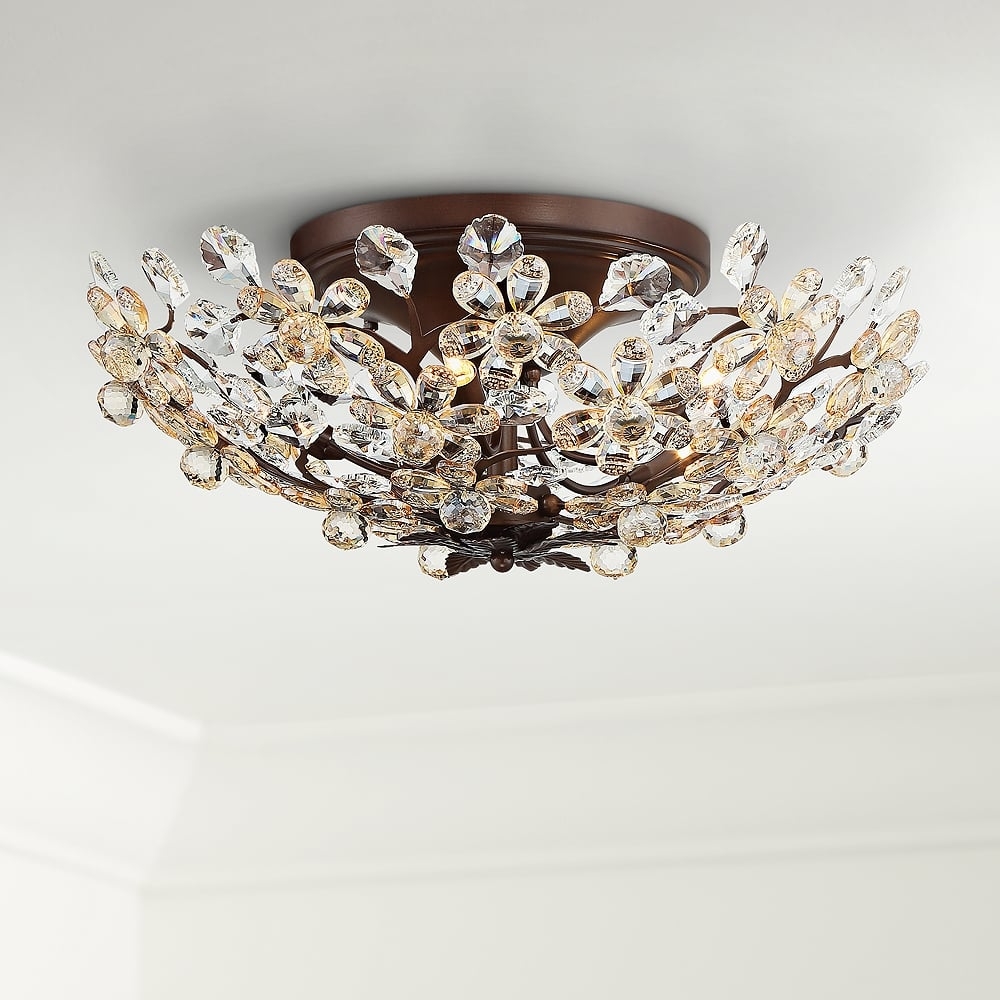 Vienna Full Spectrum Crystal Blooms 21" Champagne Glass Ceiling Light - Image 0