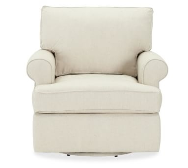 Buchanan Roll Arm Upholstered Swivel Armchair, Polyester Wrapped Cushions, Textured Twill Khaki - Image 2