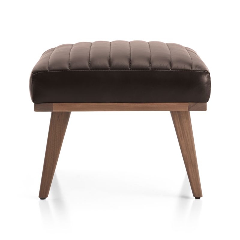 Cavett Channel Leather Walnut Wood Frame Ottoman - Thumbnail 5