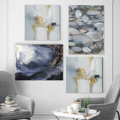 'Geometric Blues' 4 Piece Painting Print Set on Canvas - Image 0