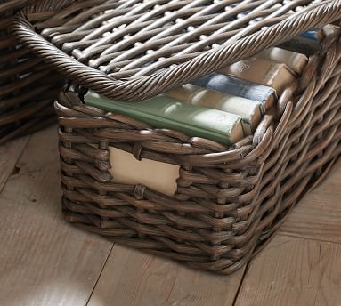 Aubrey Lidded Narrow Rectangle Basket, Charcoal - Image 3