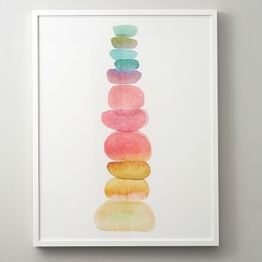 Rainbow Round Abstract Stones Framed Art, Natural Frame, 20"x25" - Image 5