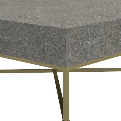 Faux Shagreen Square Coffee Table, 42X42", Light Grey, Brass - Image 4