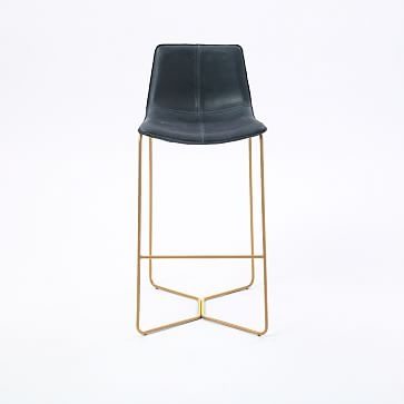 Slope Bar Stool, Leather, Cement, Antique Brass - Image 4