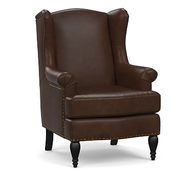 SoMa Delancey Leather Wingback Armchair, Polyester Wrapped Cushions, Mocha - Image 0