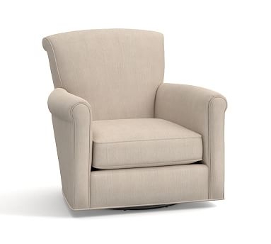 Irving Roll Arm Upholstered Swivel Armchair, Polyester Wrapped Cushions, Sunbrella(R) Performance Sahara Weave Oatmeal - Image 0