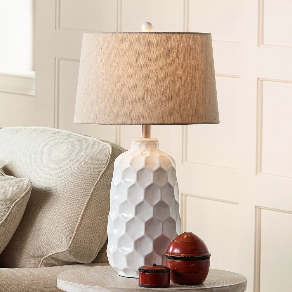 Kathy Ireland Honeycomb White Ceramic Table Lamp - Style # 8D348 - Image 0