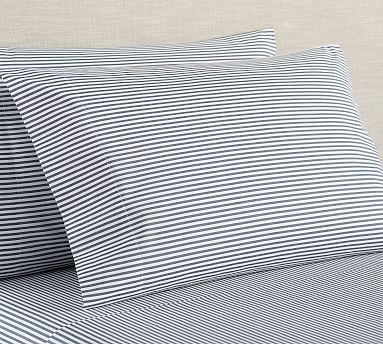Wheaton Stripe Organic Sheet Set, Full, Navy - Image 0
