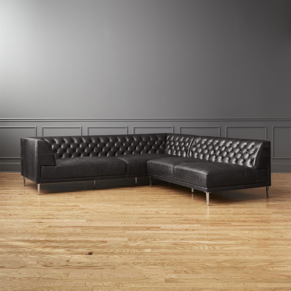 Savile Black Leather Tufted Sectional Sofa - Image 0