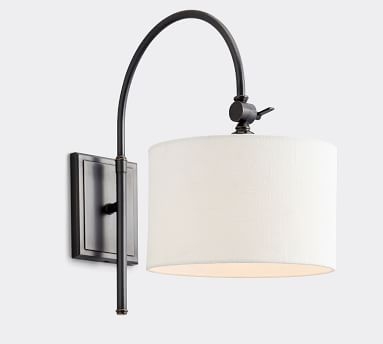 Linen Drum Shade with Nickel Classic Arc Sconce - Image 1