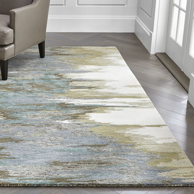Birch Cyan Wool-Blend Abstract Area Rug 9'x12' - Image 1