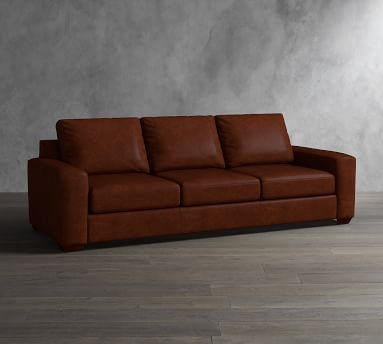 Big Sur Square Arm Leather Sofa 82", Down Blend Wrapped Cushions, Legacy Dark Caramel - Image 4