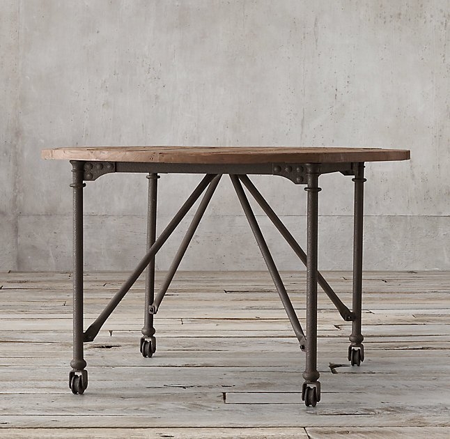 FLATIRON ROUND DINING TABLE-Reclaimed Natural Elm & Rust Metal - Image 1
