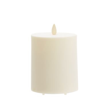 Premium Flickering Flameless Outdoor Wax Pillar Candle, 4"x4.5" - Ivory - Image 0