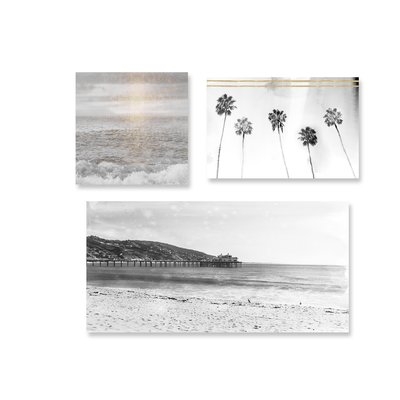 'Gray Beach' 3 Piece Photographic Print Set on Canvas - Image 0