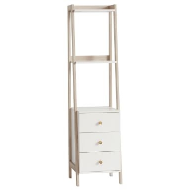 Highland Narrow Bookcase with Drawers, Water-Based Simply White/ Weathered White - Image 1