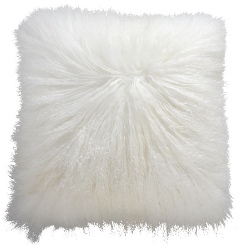 "16"" Mongolian Sheepskin White Fur Pillow with Feather-Down Insert" - Image 3