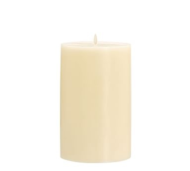 Premium Flickering Flameless Wax Pillar Candle, 6"x10" - Ivory - Image 0