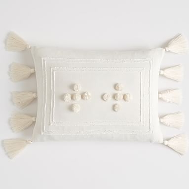 Tara Tassel Pillow Cover, 12"x16", Ivory - Image 0