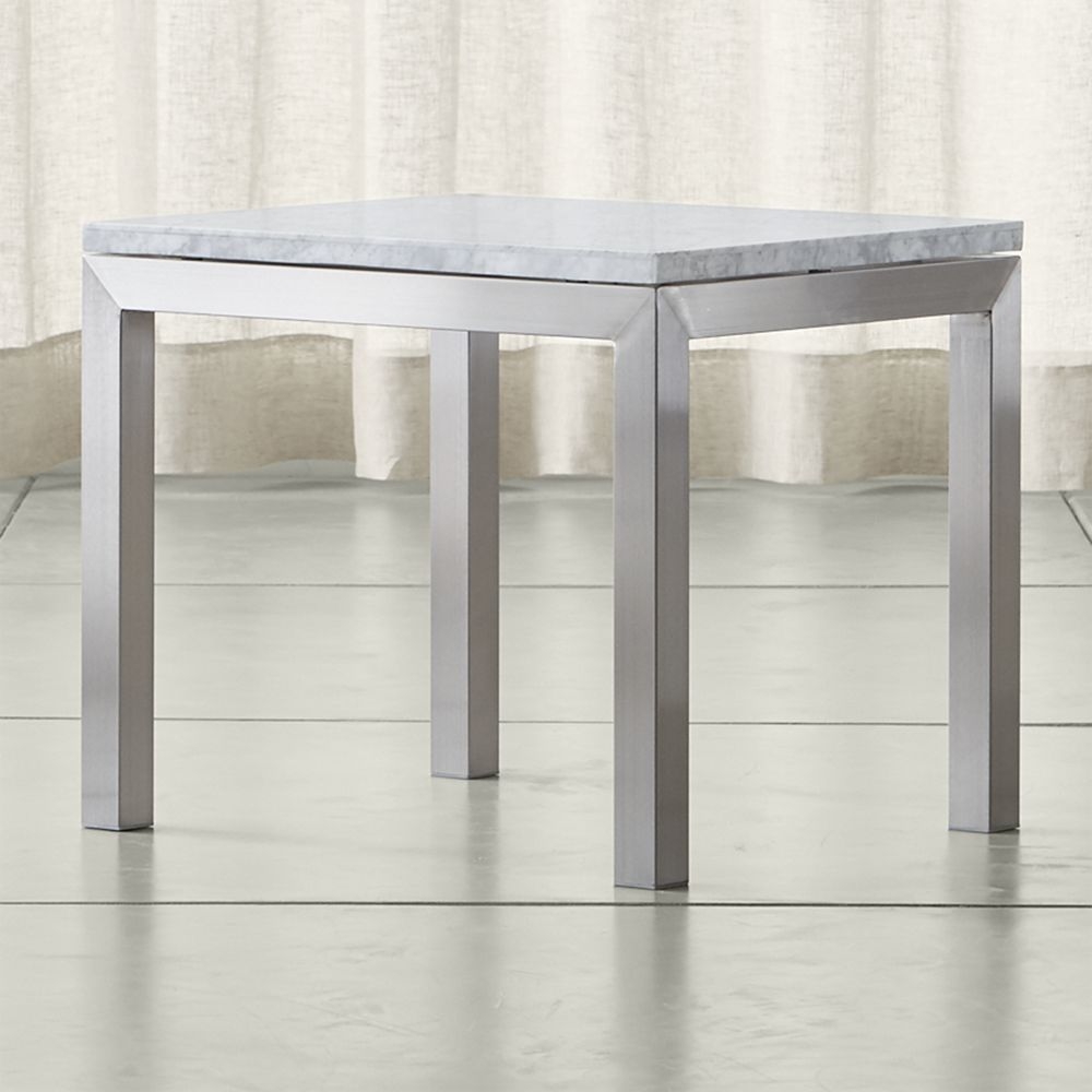 Parsons White Marble Top/ Stainless Steel Base 20x24 End Table - Image 0