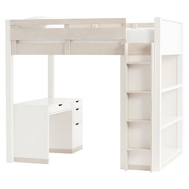 Rhys Loft Bed with Desk Set, Full, Weathered White/Simply White - Image 0