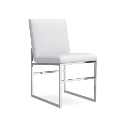 Lancaster Dining Side Chair, Perennials Performance Canvas, White, Polished Nickel - Image 3