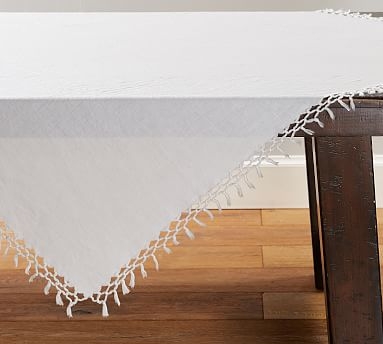 Belgian Linen Fringe Knotted Table Throw - White - Image 2