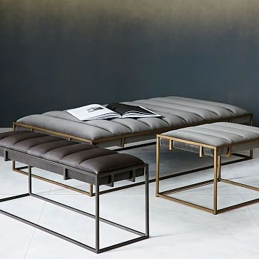 Fontanne Ottoman Square - Leather, Charcoal Vail/Brass - Image 3