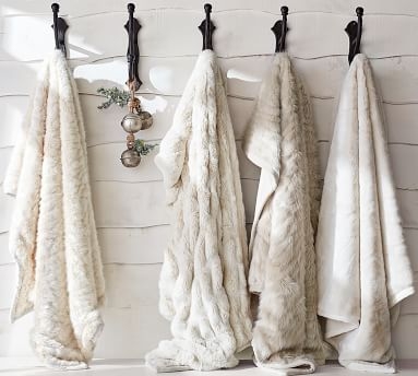 Faux Fur Oversized Throw, 60 x 80", Ruched Ivory - Image 2