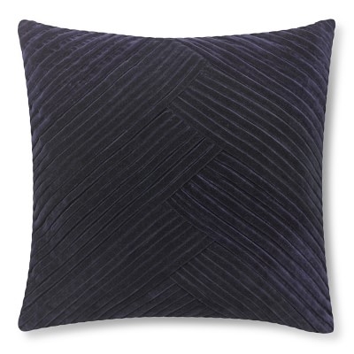 Pleated Velvet Pillow Cover, 22" X 22", Peacoat - Image 0