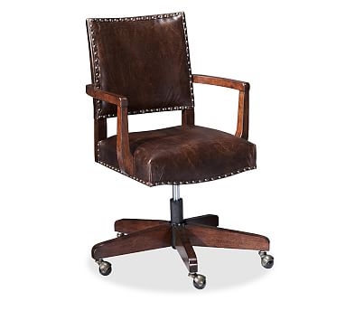 Manchester Swivel Desk Chair, Espresso stain Frame with Espresso Leather Upholstery - Image 0