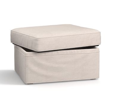 Cameron Slipcovered Storage Ottoman, Polyester Wrapped Cushions, Performance Heathered Tweed Pebble - Image 3