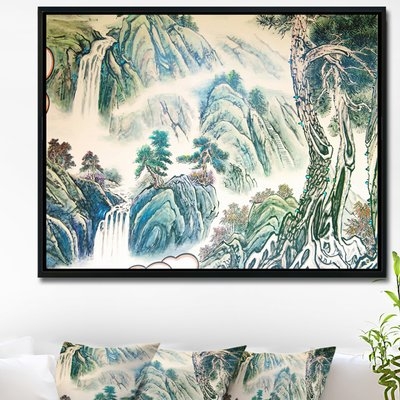 'Blue Chinese Landscape Painting' Framed Graphic Art Print on Wrapped Canvas - Image 0