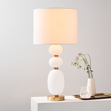 Lilah Table Lamp, Large, White Linen, Blush - Image 1