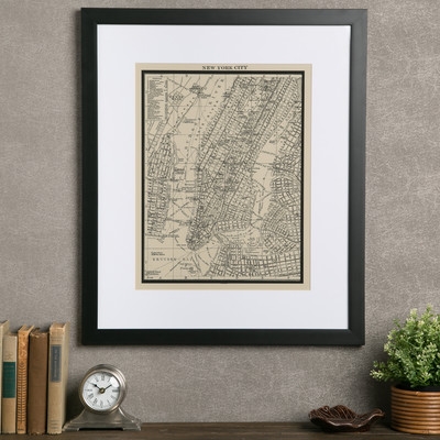 Vintage New York City Map - Picture Frame Graphic Art Print on Paper - Image 0