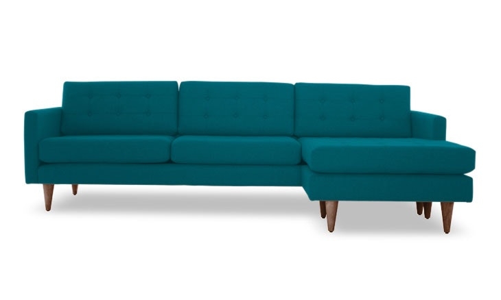 Blue Eliot Mid Century Modern Reversible Sectional - Lucky Turquoise - Mocha - Cushion not Included - Image 0