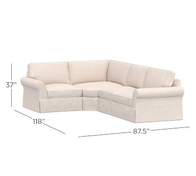PB Comfort Roll Arm Slipcovered Right Arm 3-Piece Wedge Sectional, Box Edge, Down Blend Wrapped Cushions, Performance Twill Warm White - Image 3