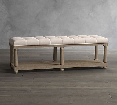 Berlin Tufted Upholstered Bench, Performance Heathered Tweed Ivory - Image 0