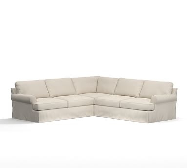 Townsend Roll Arm 3-Piece L-Shaped Corner Sectional Slipcover, Twill Cream - Image 2