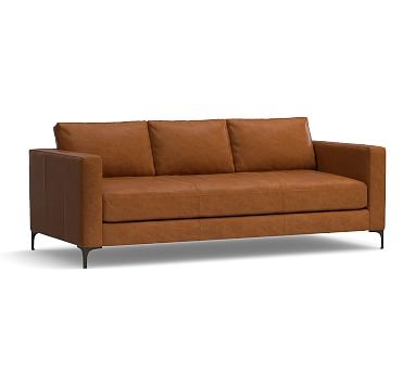 Jake Leather Sofa 85", Down Blend Wrapped Cushions, Vintage Caramel - Image 0