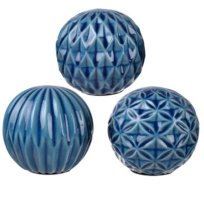 Goodrum Blue 3 Pieces Ball Sculpture Set - Image 0