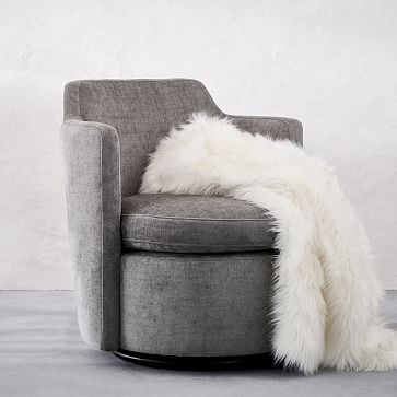 Adeline Swivel Chair, Metal Distressed Velvet, - Image 1