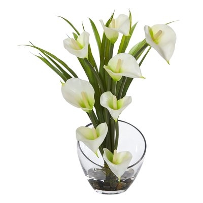 Calla Lily and Grass Artificial Floral Arrangement in Vase - Image 0