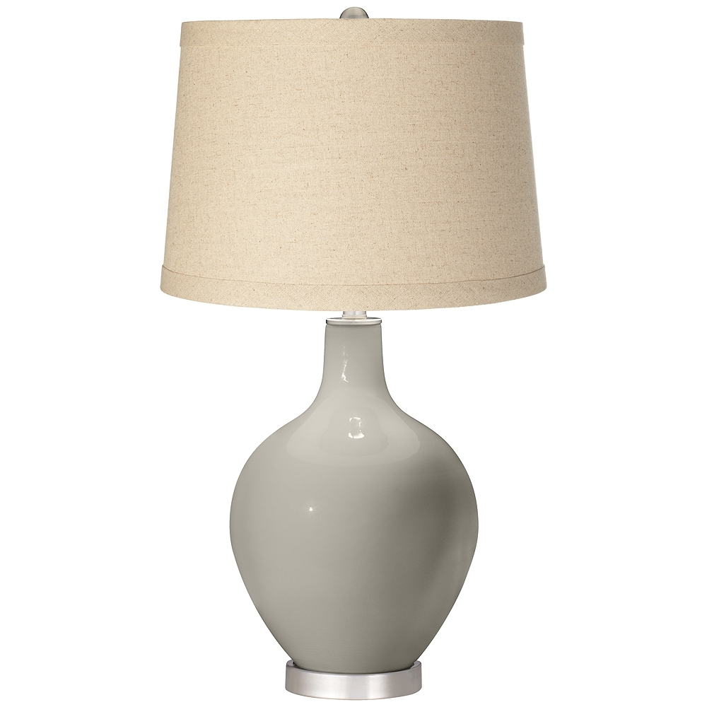 Requisite Gray Oatmeal Linen Shade Ovo Table Lamp - Image 0