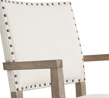 Manchester Upholstered Swivel Desk Chair with Seadrift Base and Antique Brown Nailheads, Basketweave Slub Ivory - Image 2
