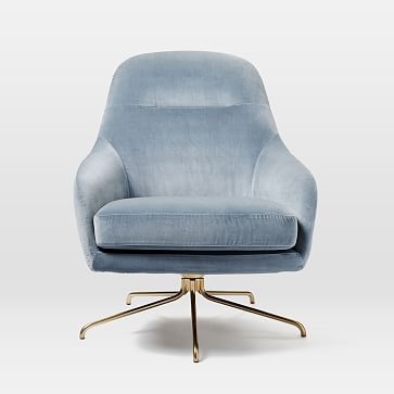 Valentina Swivel Chair, Astor Velvet, Steel Blue, Light Bronze - Image 5